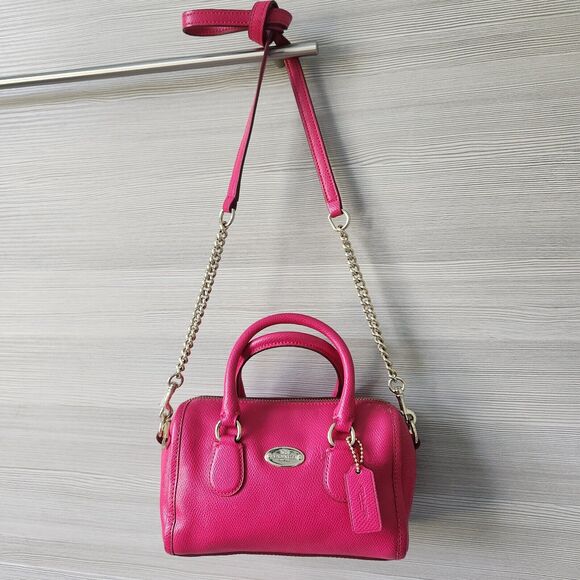 Coach New York Cross Grain Leather Baby Bennett Satchel Solid Pink Sling Strap - Picture 3 of 16